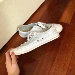 Blue and white converse